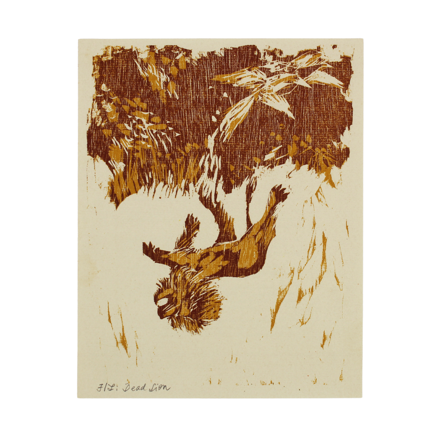 Woodblock print - Dead Lion