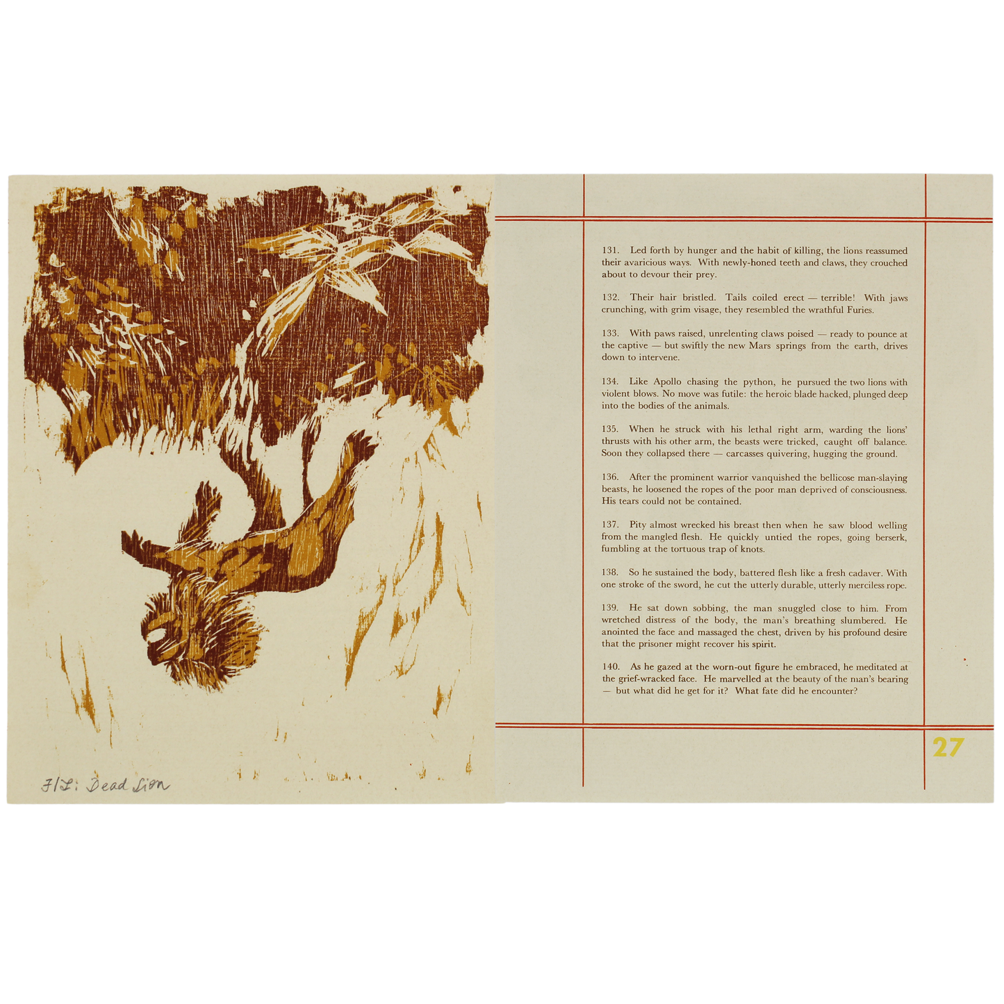 Woodblock print - Dead Lion