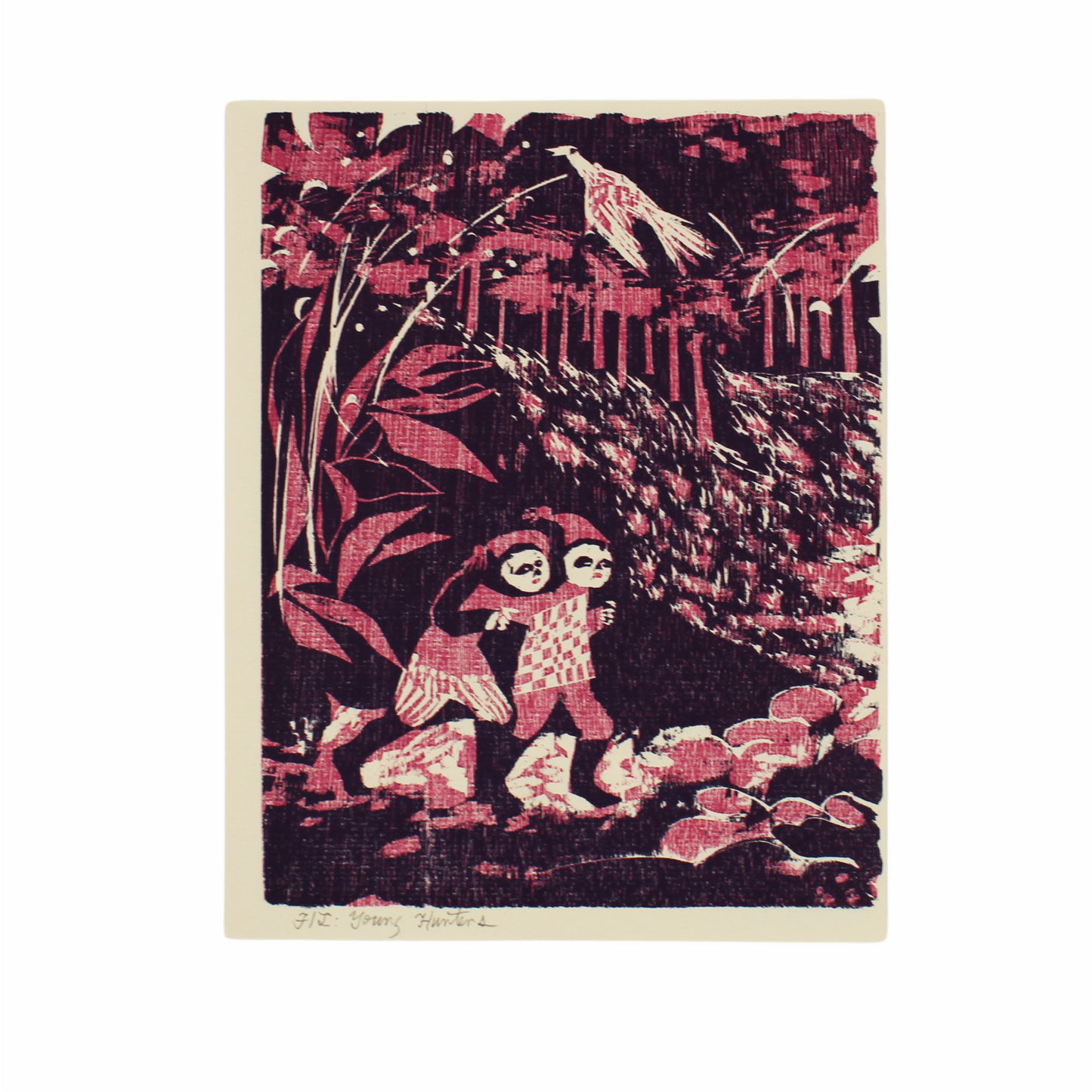 Woodblock print - Young Hunters