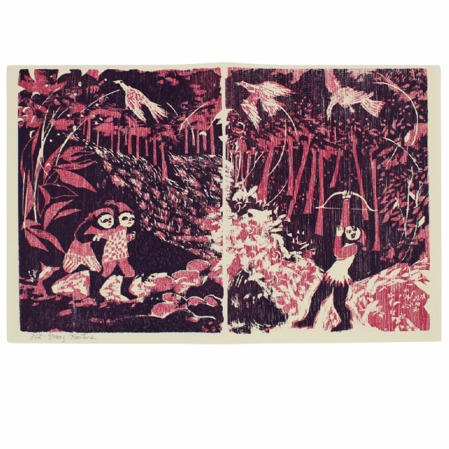 Woodblock print - Young Hunters