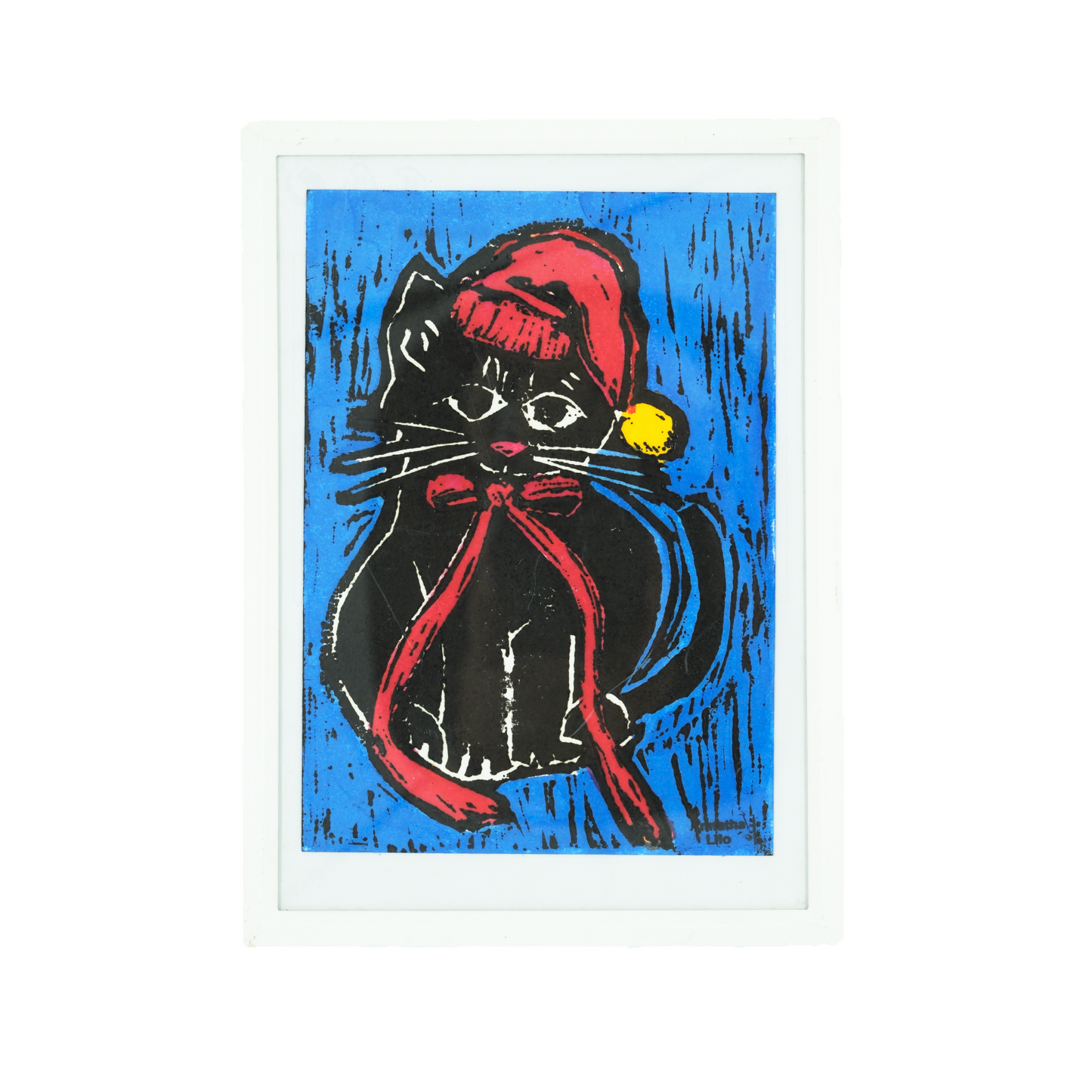 Blue Xmas Cat Christmas Print