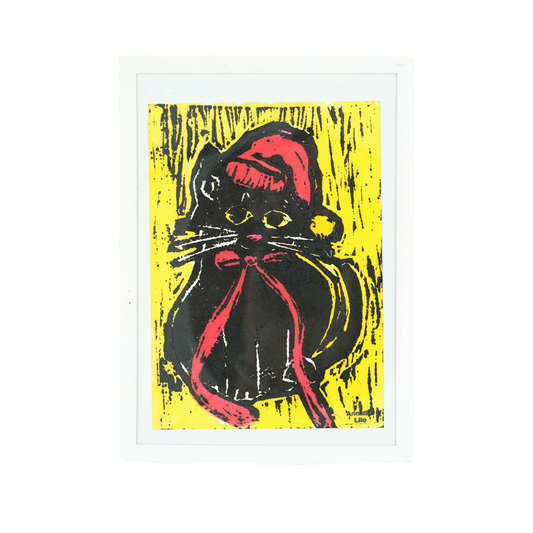 Yellow Xmas Cat Christmas Print