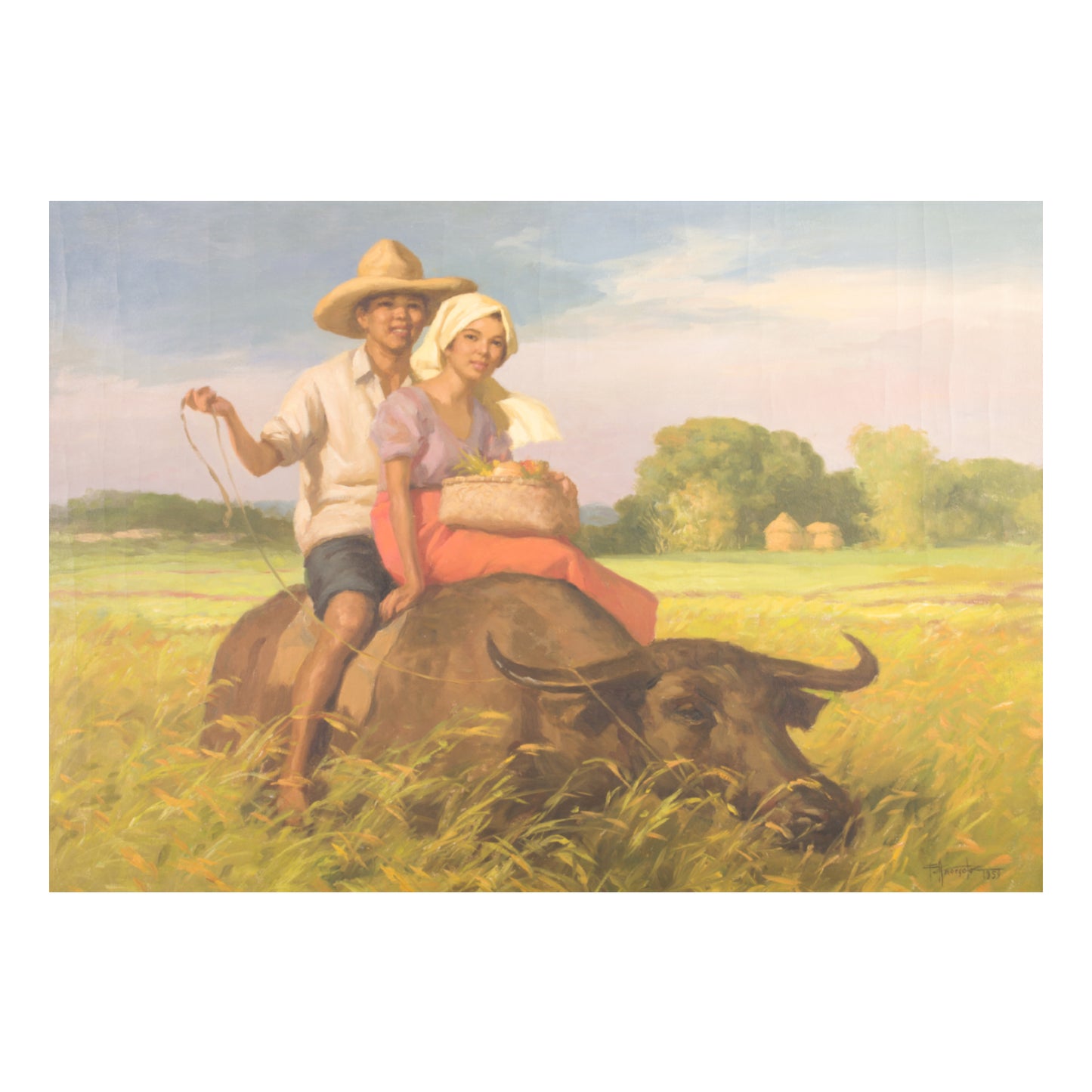 “Man and Woman on Carabao” (1959) by National Artist Fernando Amorsolo