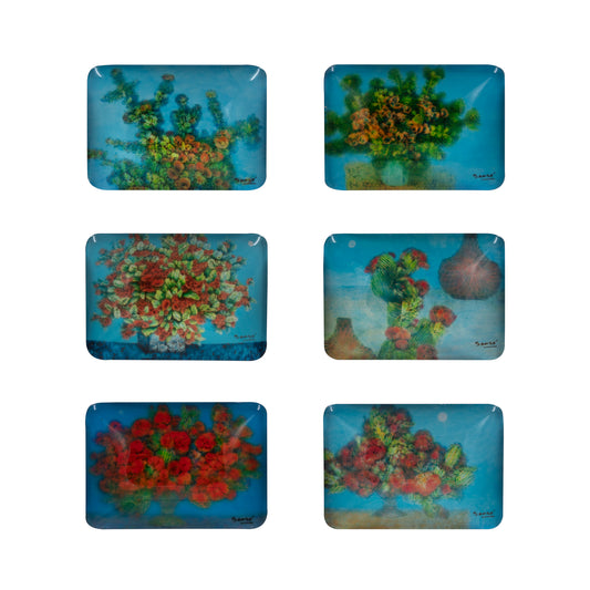 Floral Glass Magnet - Set of 6